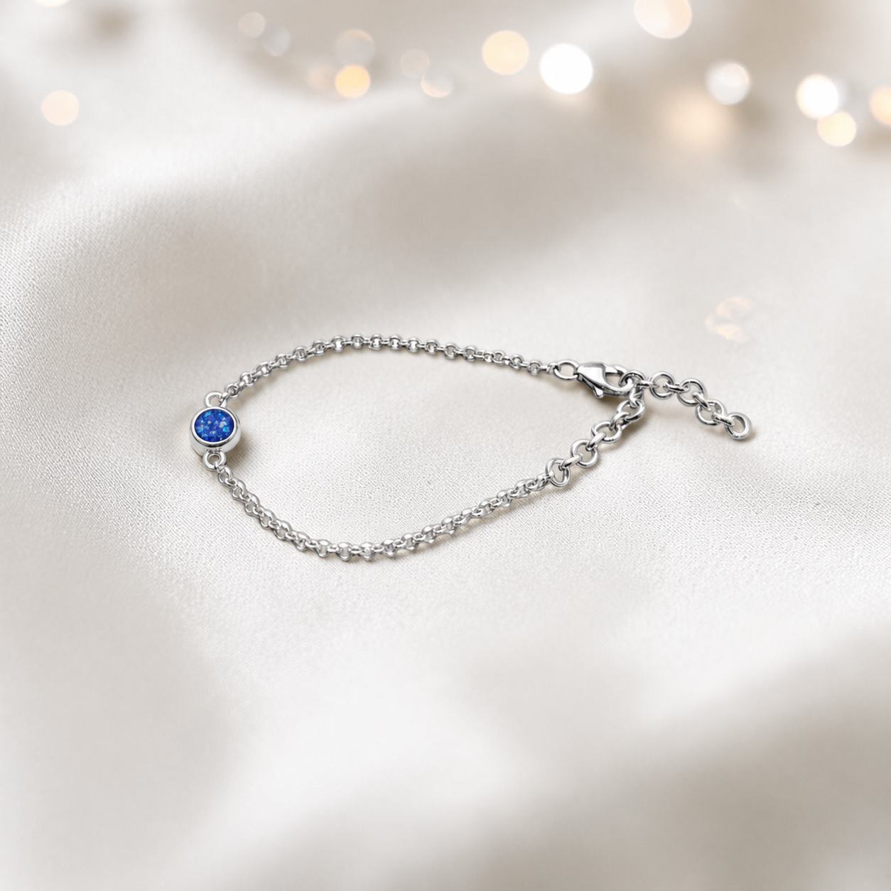 Celestia memorial round belcher bracelet in royal blue, handcrafted in Lancashire UK - by Keepsake Memorial Jewellery