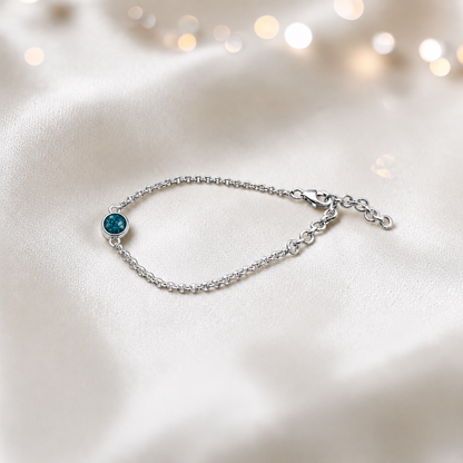 Celestia memorial round belcher bracelet in teal mist, handcrafted in Lancashire UK - by Keepsake Memorial Jewellery