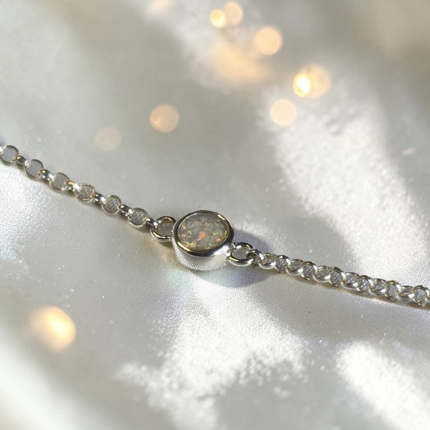 Celestia Bracelet — silver round belcher ashes memorial bracelet, handcrafted in Lancashire, UK