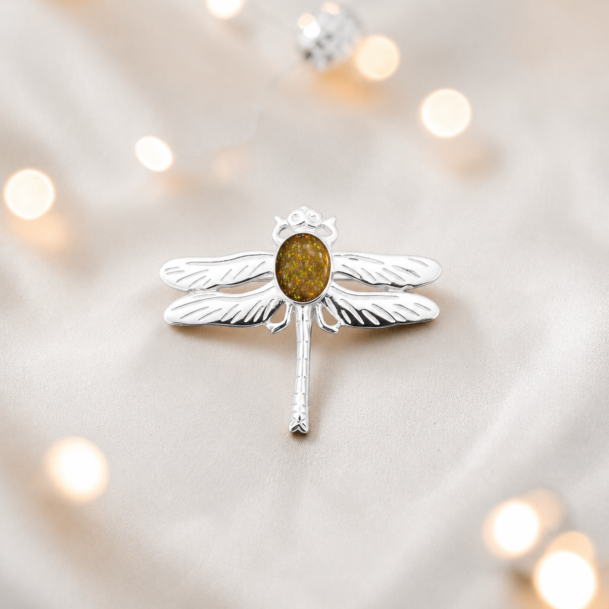 Celestial brooch - sterling silver ashes memorial brooch in gold olive, handcrafted in Lancashire UK - by Keepsake Memorial Jewellery