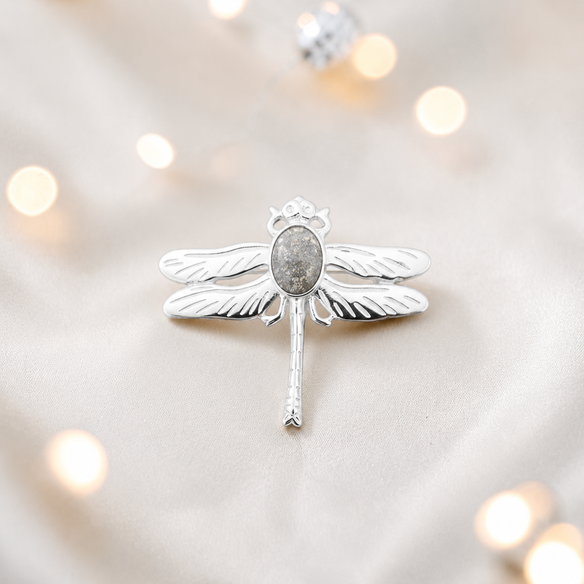 Celestial brooch - sterling silver ashes memorial brooch in natural ash, handcrafted in Lancashire UK - by Keepsake Memorial Jewellery