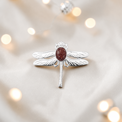 Celestial brooch - sterling silver ashes memorial brooch in ruby red, handcrafted in Lancashire UK - by Keepsake Memorial Jewellery