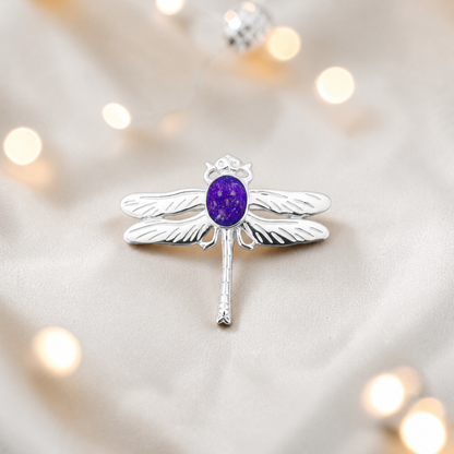 Celestial brooch - sterling silver ashes memorial brooch in sleepy lavender, handcrafted in Lancashire UK - by Keepsake Memorial Jewellery