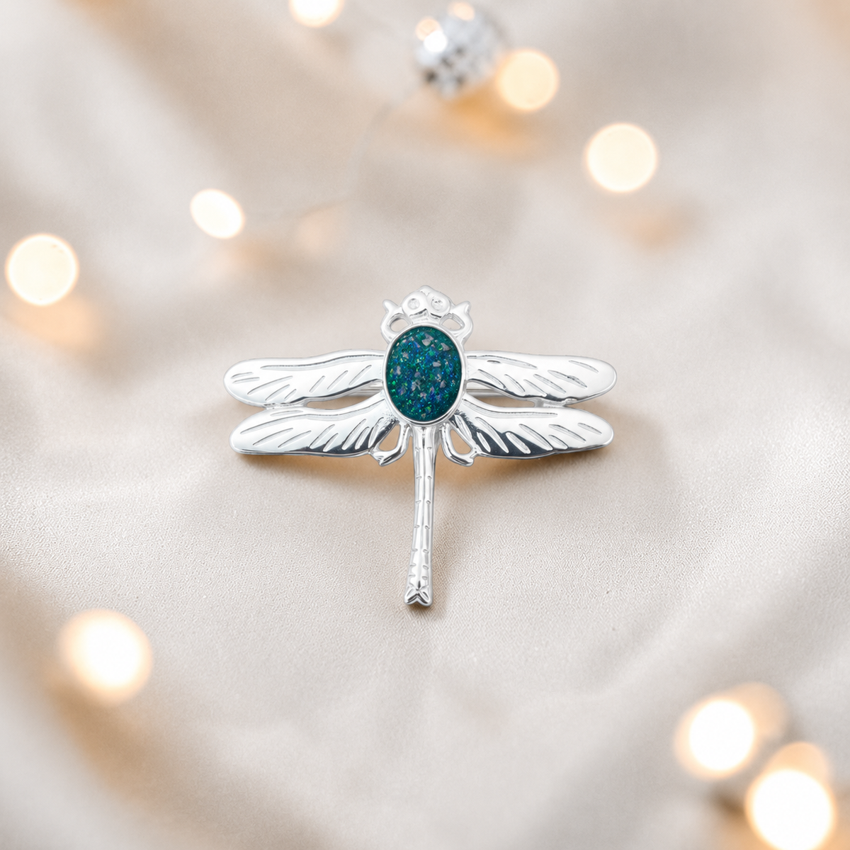 Celestial brooch - sterling silver ashes memorial brooch in teal mist, handcrafted in Lancashire UK - by Keepsake Memorial Jewellery