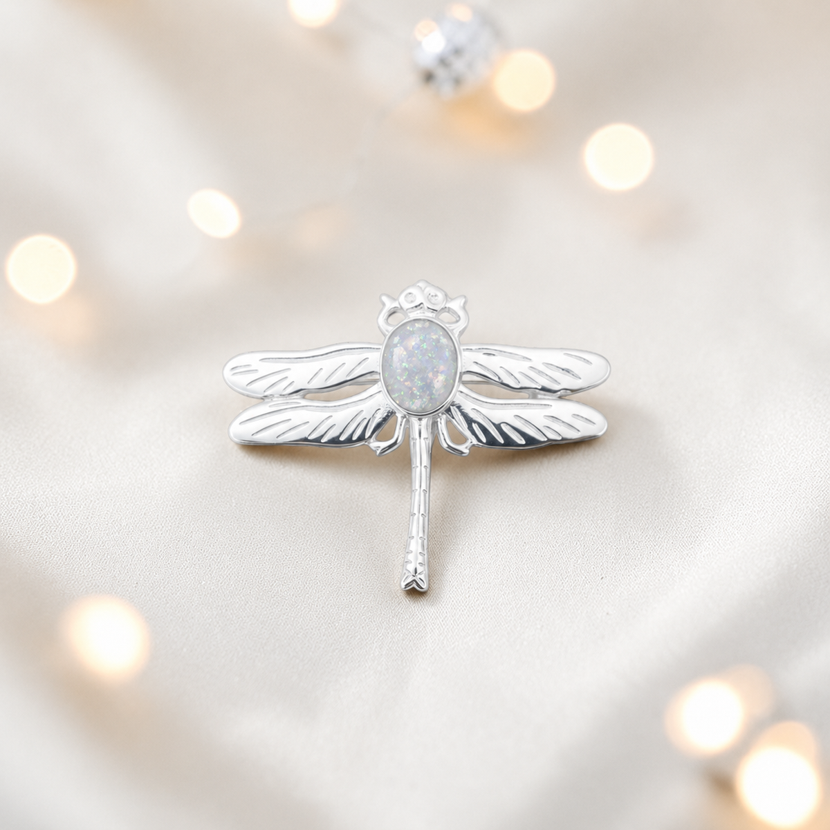Celestial brooch - sterling silver ashes memorial brooch in white snow, handcrafted in Lancashire UK - by Keepsake Memorial Jewellery