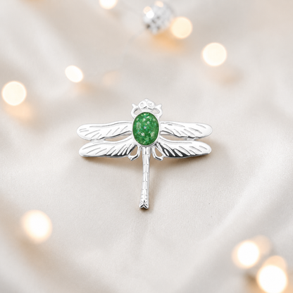 Celestial brooch - sterling silver ashes memorial brooch in fruit green, handcrafted in Lancashire UK - by Keepsake Memorial Jewellery