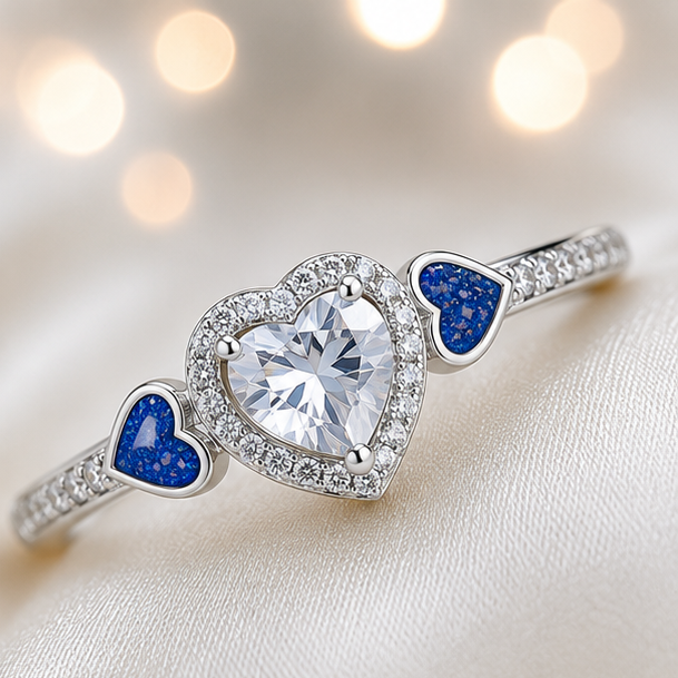 Keepsake Memorial Silver Ladies Heart Cluster Ring - Opaline