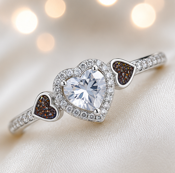 Keepsake Memorial Silver Ladies Heart Cluster Ring - Opaline