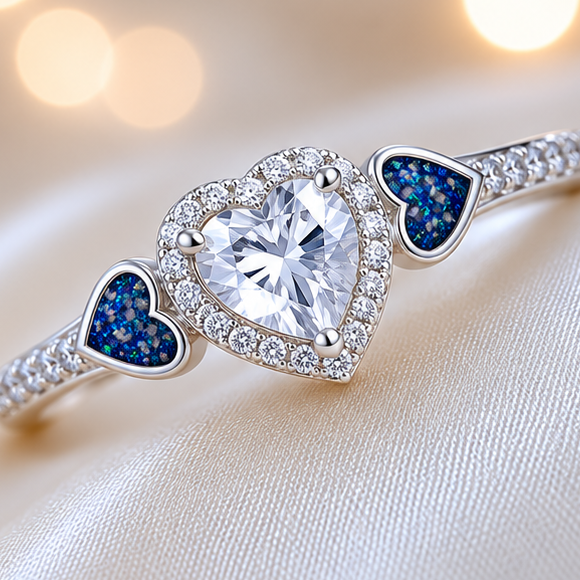 Keepsake Memorial Silver Ladies Heart Cluster Ring - Opaline