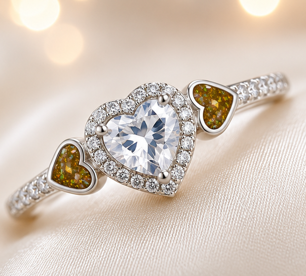 Keepsake Memorial Silver Ladies Heart Cluster Ring - Opaline