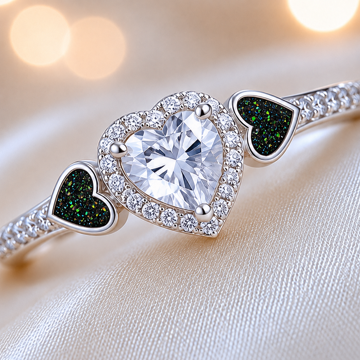 Keepsake Memorial Silver Ladies Heart Cluster Ring - Opaline