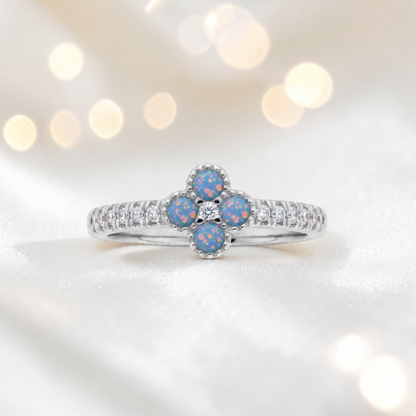 Keepsake Memorial Silver Clover Ashes Ring in Baby Blue - Handcrafted in the UK