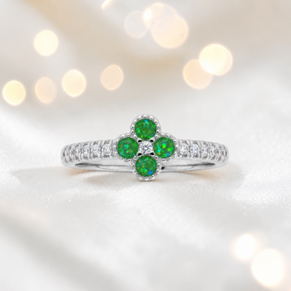 Keepsake Memorial Silver Clover Ashes Ring in Fruit Green  - Handcrafted in the UK