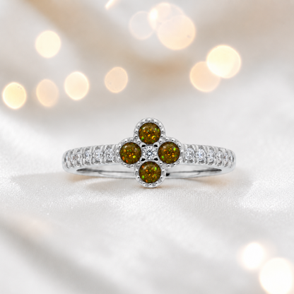 Keepsake Memorial Silver Clover Ashes Ring in Gold Olive   - Handcrafted in the UK