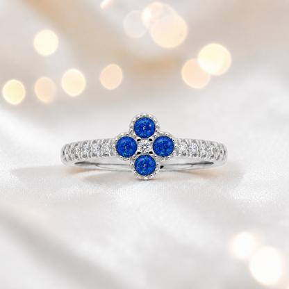 Keepsake Memorial Silver Clover Ashes Ring in Royal Blue  - Handcrafted in the UK