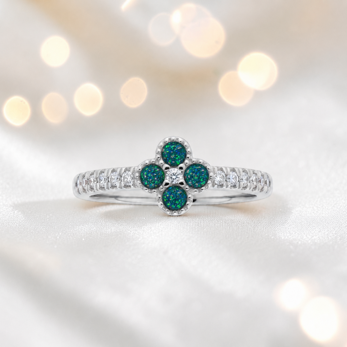 Keepsake Memorial Silver Clover Ashes Ring in Teal Mist  - Handcrafted in the UK
