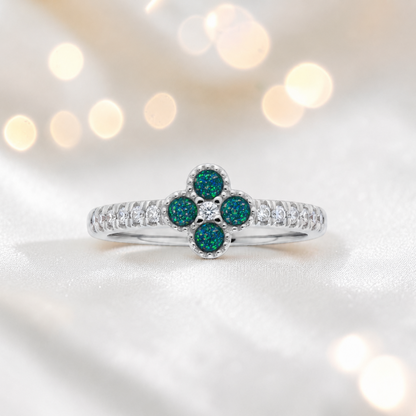 Keepsake Memorial Silver Clover Ashes Ring in Teal Mist  - Handcrafted in the UK