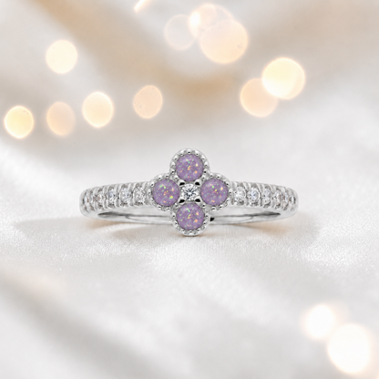 Keepsake Memorial Silver Clover Ashes Ring in Unicorn Purple  - Handcrafted in the UK