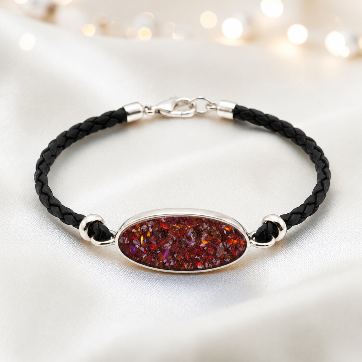 Copper Mocha Continuum men's sterling silver and leather memorial bracelet , handcrafted in Lancashire UK by Keepsake Memorial Jewellery