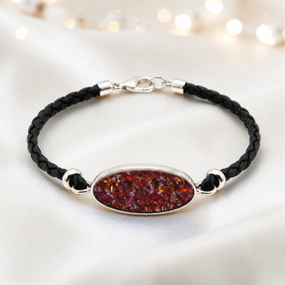 Copper Mocha Continuum men's sterling silver and leather memorial bracelet , handcrafted in Lancashire UK by Keepsake Memorial Jewellery