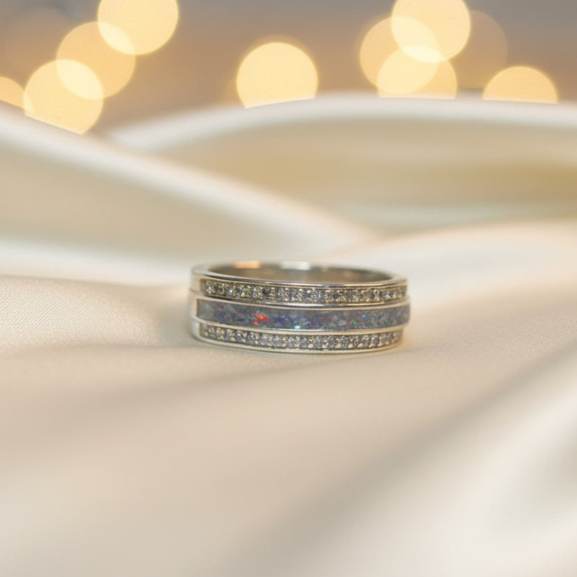 The Evie Ring — silver CZ band memorial ring, handcrafted in Lancashire, UK