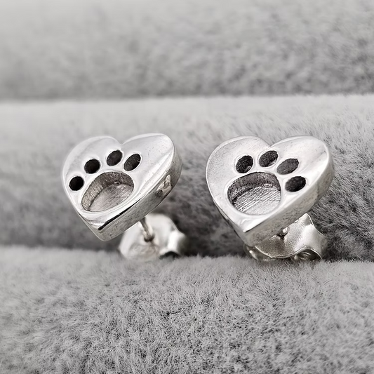Heart Paw Print 925 Silver Stud Earrings