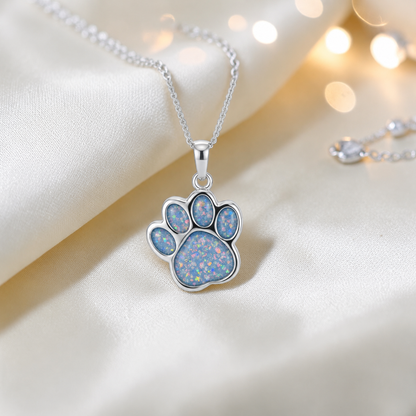 Daisy Pendant - silver dog paw memorial ashes pendant in baby blue, handcrafted in Lancashire UK - Keepsake Memorial Jewellery