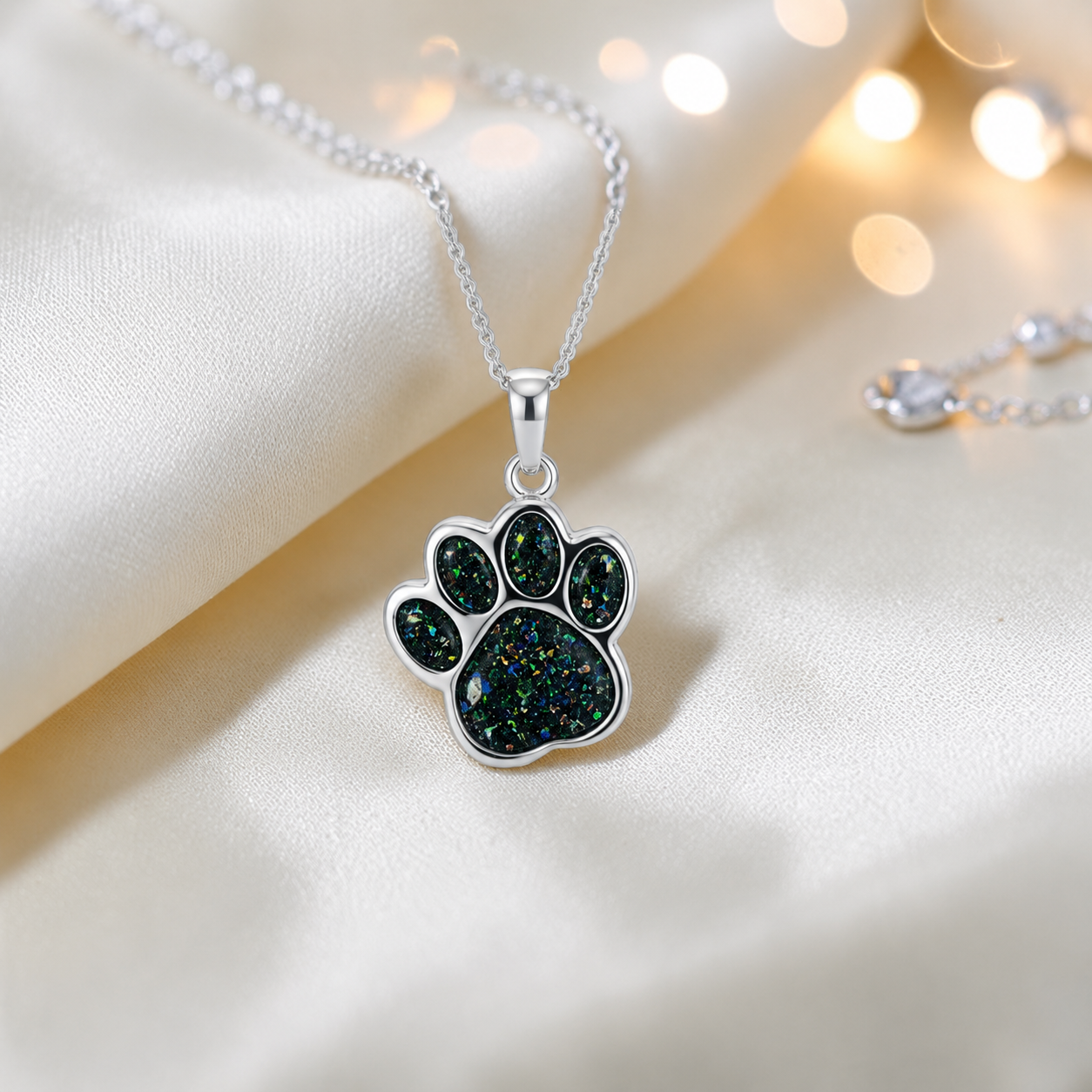 Daisy Pendant - silver dog paw memorial ashes pendant in black flame, handcrafted in Lancashire UK - Keepsake Memorial Jewellery
