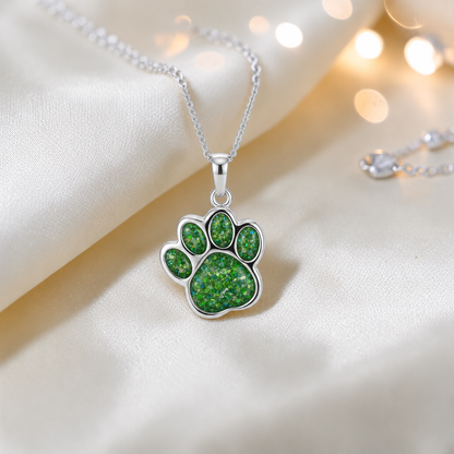 Daisy Pendant - silver dog paw memorial ashes pendant in fruit green, handcrafted in Lancashire UK - Keepsake Memorial Jewellery