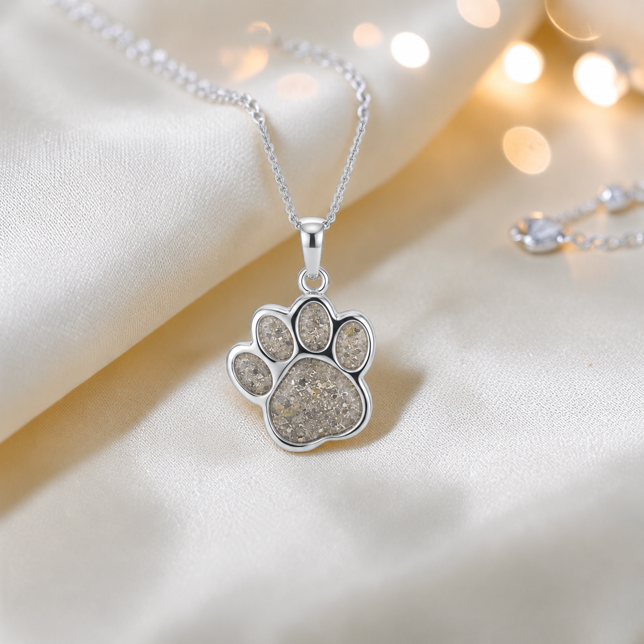 Daisy Pendant - silver dog paw memorial ashes pendant in natural ash, handcrafted in Lancashire UK - Keepsake Memorial Jewellery