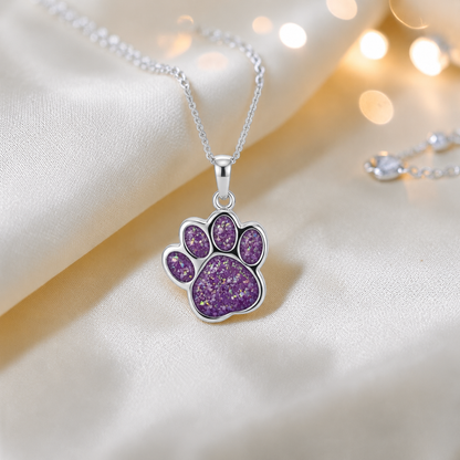 Daisy Pendant - silver dog paw memorial ashes pendant in rose pink, handcrafted in Lancashire UK - Keepsake Memorial Jewellery