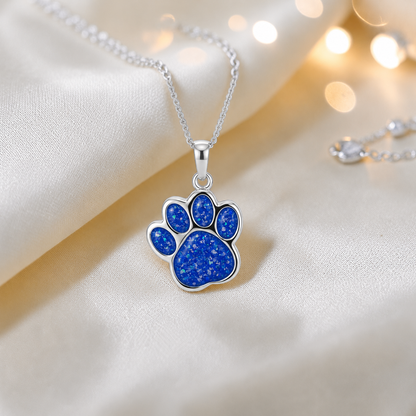 Daisy Pendant - silver dog paw memorial ashes pendant in royal blue, handcrafted in Lancashire UK - Keepsake Memorial Jewellery