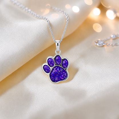 Daisy Pendant - silver dog paw memorial ashes pendant in sleepy lavender, handcrafted in Lancashire UK - Keepsake Memorial Jewellery