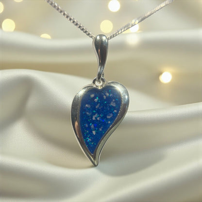 Deneb curved silver heart memorial pendant, handcrafted in Lancashire UK