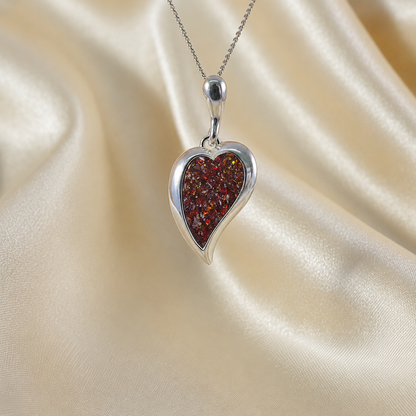 Deneb curved heart silver ashes pendant in copper mocha, handcrafted in Lancashire UK