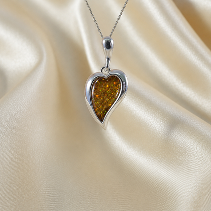 Deneb curved heart silver ashes pendant in gold olive, handcrafted in Lancashire UK