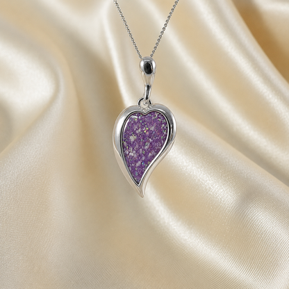 Deneb curved heart silver ashes pendant in rose pink, handcrafted in Lancashire UK