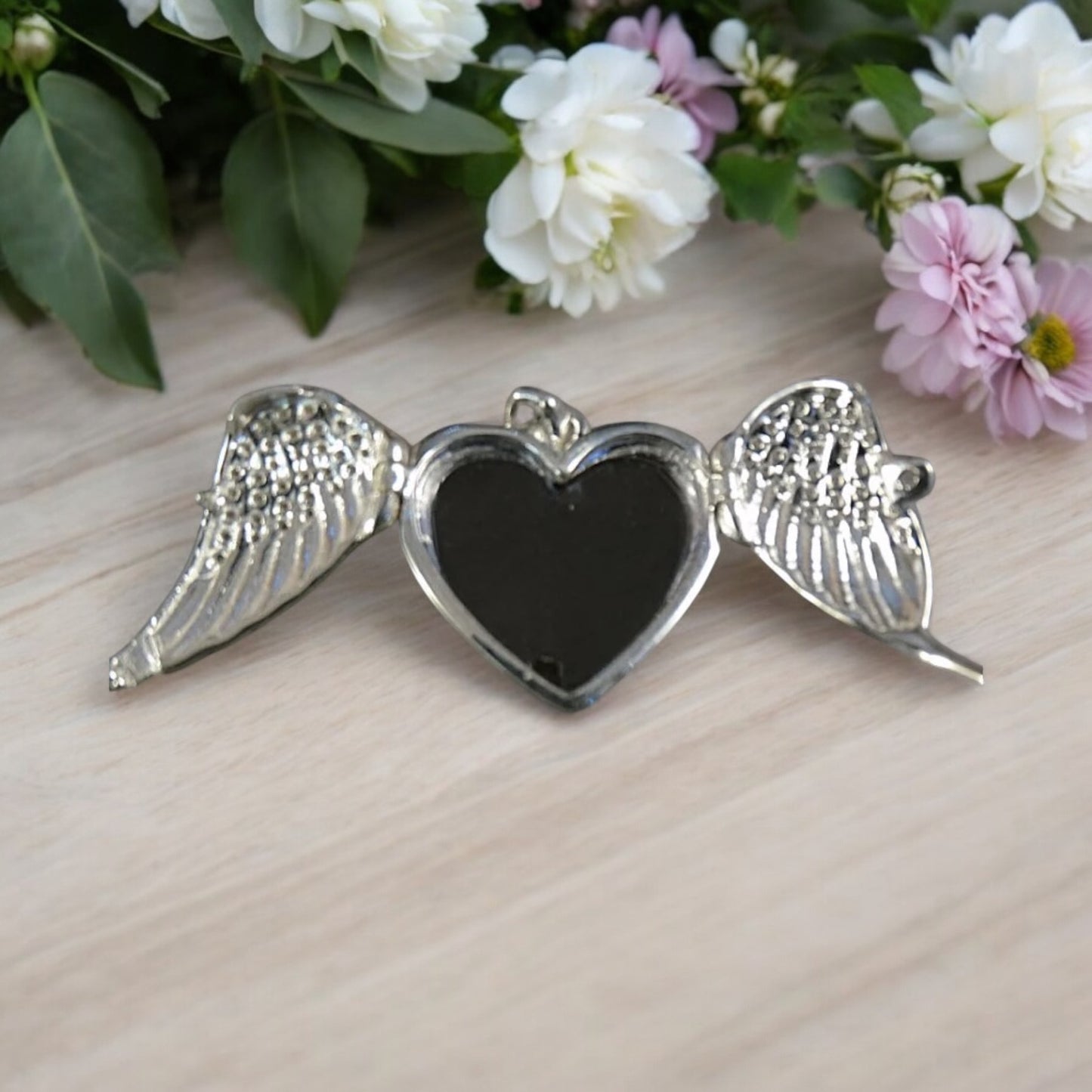 ** NEW** Solid Silver Winged Heart Locket with CZ Stones