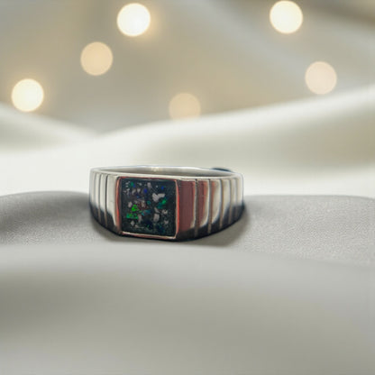 Echo silver men's square memorial ring, handcrafted in Lancashire, UK