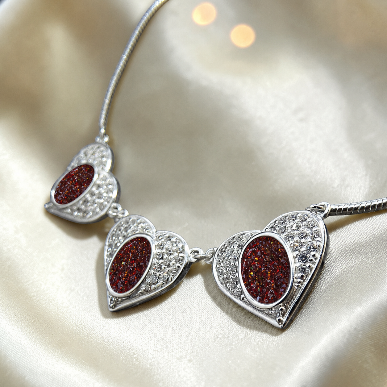 Elara Bracelet — silver three heart ashes memorial bracelet, in copper mocha, handcrafted in Lancashire, UK - by Keepsake Memorial Jewellery