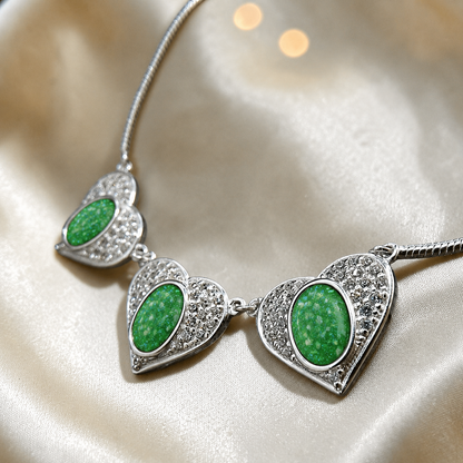 Elara Bracelet — silver three heart ashes memorial bracelet, in fruit green, handcrafted in Lancashire, UK - by Keepsake Memorial Jewellery