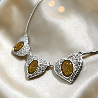 Elara Bracelet — silver three heart ashes memorial bracelet, in gold olive, handcrafted in Lancashire, UK - by Keepsake Memorial Jewellery