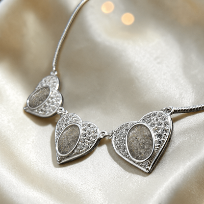 Elara Bracelet — silver three heart ashes memorial bracelet, in natural ash, handcrafted in Lancashire, UK - by Keepsake Memorial Jewellery