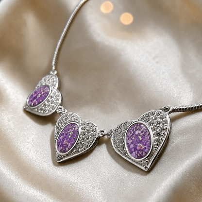 Elara Bracelet — silver three heart ashes memorial bracelet, in rose pink, handcrafted in Lancashire, UK - by Keepsake Memorial Jewellery