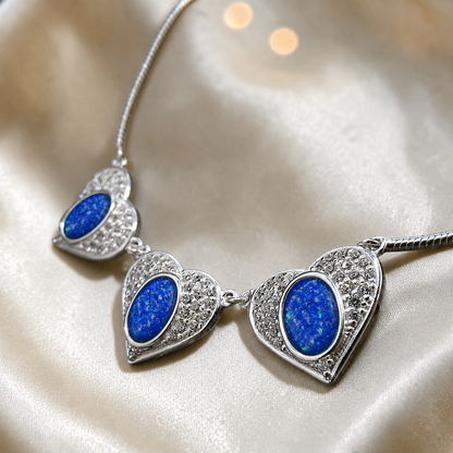 Elara Bracelet — silver three heart ashes memorial bracelet, in royal blue, handcrafted in Lancashire, UK - by Keepsake Memorial Jewellery