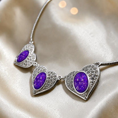 Elara Bracelet — silver three heart ashes memorial bracelet, in sleepy lavender, handcrafted in Lancashire, UK - by Keepsake Memorial Jewellery