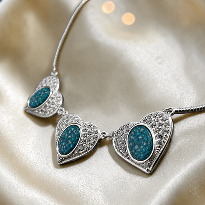 Elara Bracelet — silver three heart ashes memorial bracelet, in teal mist, handcrafted in Lancashire, UK - by Keepsake Memorial Jewellery