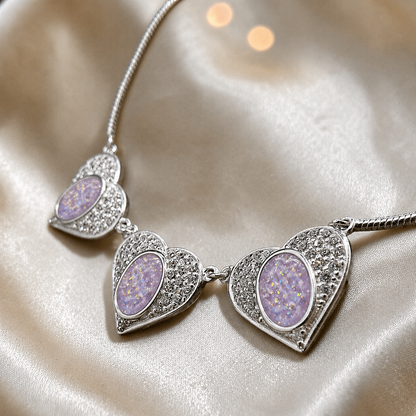 Elara Bracelet — silver three heart ashes memorial bracelet, in  unicorn purple, handcrafted in Lancashire, UK - by Keepsake Memorial Jewellery