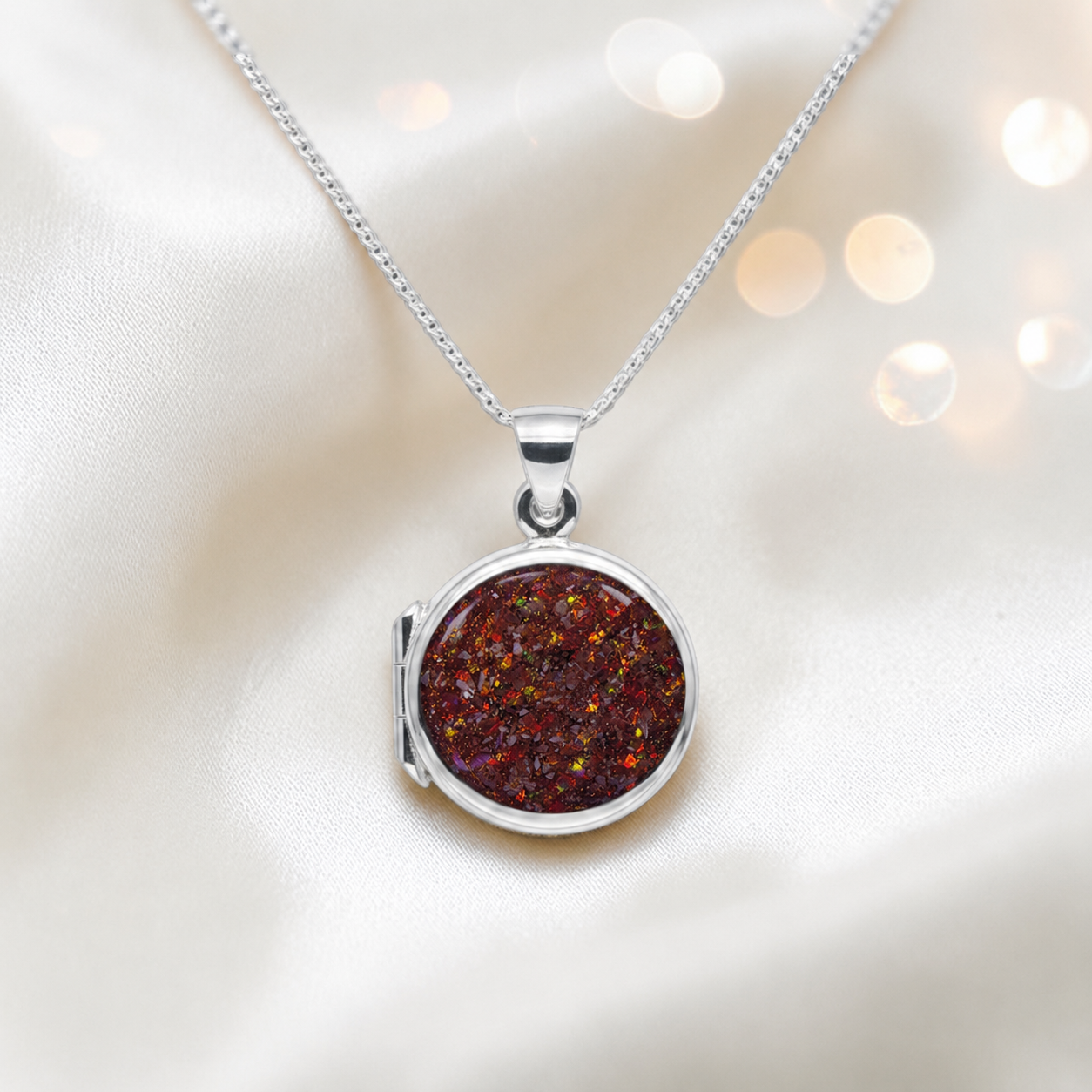 Electra round memorial locket in sterling silver, shown here in copper mocha, handcrafted in Lancashire UK - by Keepsake Memorial Jewellery
