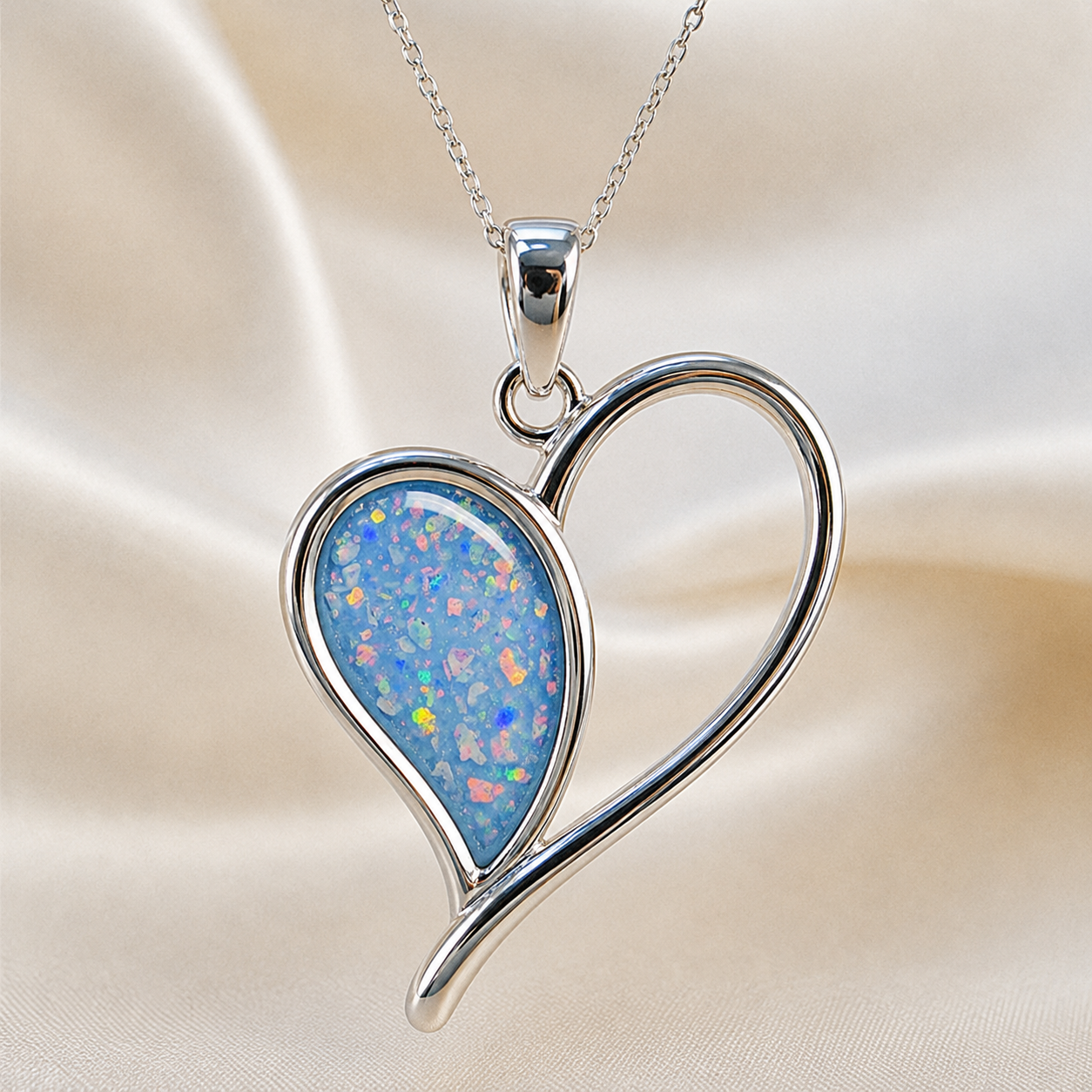 Elnath heart pendant in baby blue, handcrafted in Lancashire UK